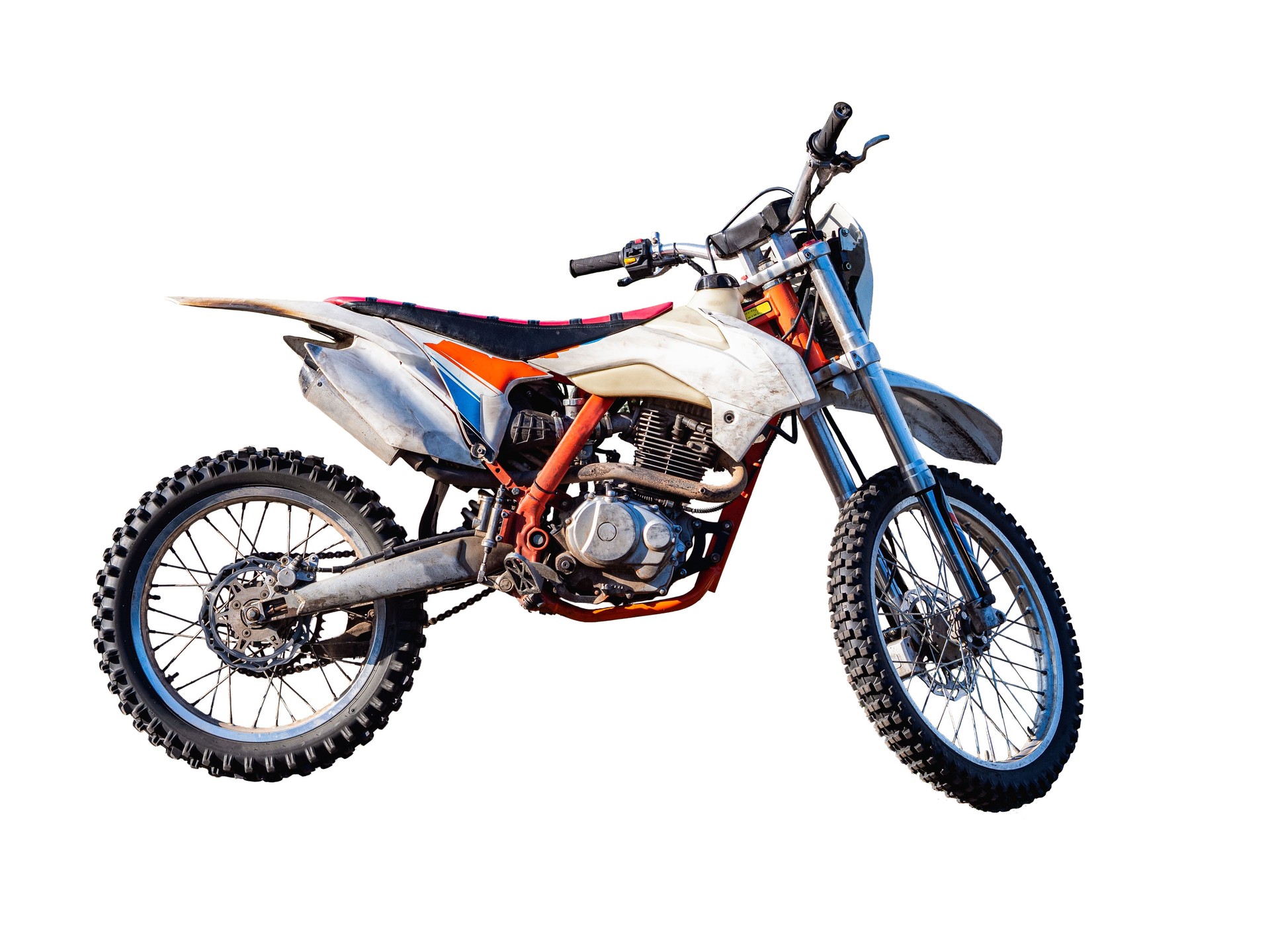 White and orange dirt bike on white background